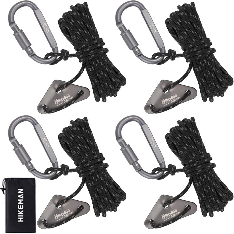 HIKEMAN 4 Pack Camping Rope with Locking Carabiner Clip,4mm Reflective Guy Lines with Triangular Guyline Adjuster Tensioner,Nylon Cord for Tent Tarp Tie Down,Hiking,Backpacking - Image 1